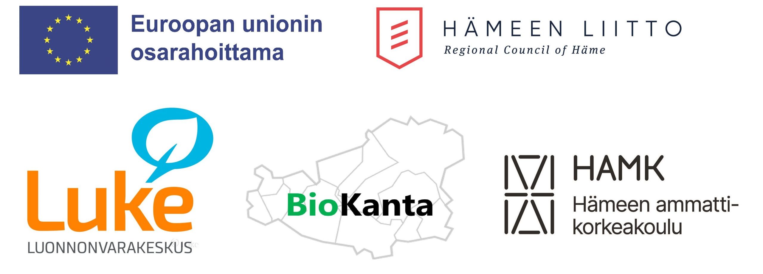 Logot: Euroopan unionin osarahoittama, Hämeen liitto (Regional Council of Häme), Luonnonvarakeskus, BioKanta ja Hämeen ammattikorkeakoulu.